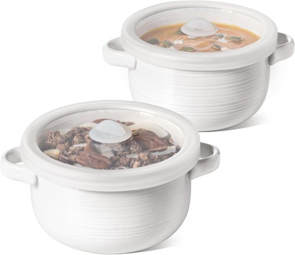 Soup Bowls with Handles and Silicone Lids, 28 oz